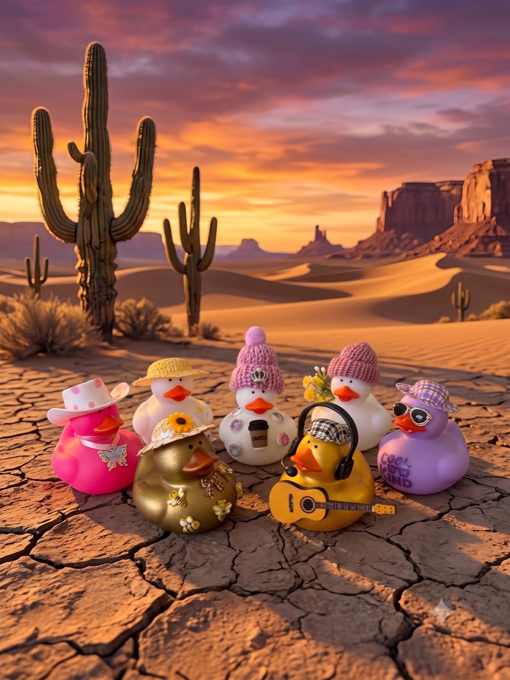 A group of DashDuckies rubber ducks together